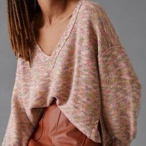 Pilcro Anthropologie Deep V Sweater Spacedye Slouchy Balloon Sleeve Size M